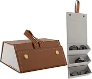 [Beautyflier] 3 Slot Sunglasses Organizer Case, PU Leather Foldable Eyeglasses Storage Box, Small