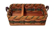 Amish Napkin Salt Pepper Solid Oak Handmade Wicker Basket Leather Handles
