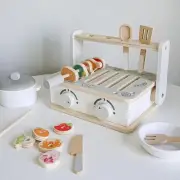 Wooden BBQ Mini Kitchen and Grill Toy Kitchen Cooking Set Creative Portable