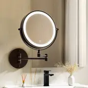 TOOLKISS Extendable Makeup Mirror 10X Magnifying Double-Sided – 54 LED Lighted Bathroom Mirror with Touch Control, Adjustable Brightness & Color Temperature, Brown