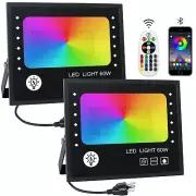 Led Flood Light Outdoor 600W Equivalent 60W Smart RGB Flood Light with APP Co...
