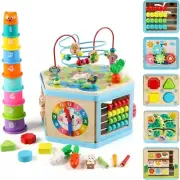 Large Wooden Activity Cube Toys 9 In 1 Early Educational Montessori Learning