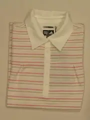 NEW LADIES’ ADIDAS GOLF CLIMACOOL STRIPED SHORT SLEEVE POLO, MEDIUM, WHITE/DUST