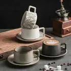 Custom Logo 250ml 8oz tea cup and saucer set Retro Clay Pottery Espresso Latte
