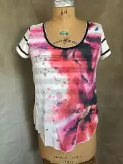 New NORDSTROM VANILLA SUGAR Top S Black White SHEER STRIPES Watercolor Overlay