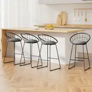 4x Nordic Bar Stools Metallic Bar Stool Kitchen Chairs Fabric Grey Black