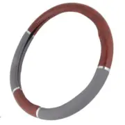 Car Steering Wheel Cover Wood Grain Two Tone Leather Universal 14.5-15.5" Gray (for: Ford)