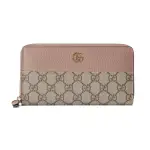 【GUCCI 古馳】456117 經典PETITE MARMONT 皮革拼接帆布拉鍊長夾(粉色)