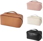 Premium Large-Capacity Travel Cosmetic Bag, Leather Makeup Multifunctional Storage Waterproof with Handle and Compartment Bag for Skincare Cosmetics Toiletries (B-Brown)