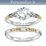 'Irish Trinity Knot' Hers Personalised Engraved Wedding Ring Set