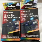 2 Walgreens 35mm Single Use Disposable Cameras w/ Flash 27 Exposures EXPIRED