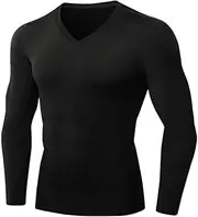 [Abigprofit] Mens Sports T-Shirt Compression Thermal Underwear Long Sleeve Solid T-Shirts Keep Warm Black S