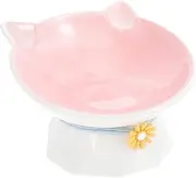 POPETPOP Ceramic Cat Bowl Raised Cat Bowl for Cat Ear Design Pet Food Bowl for Relief of Whisker Fatigue Pet Food Water Bowl Pink