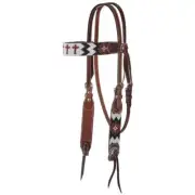 Circle Y Headstall with Cross Beading in Red and White