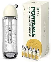 OTE Portable Sparkling Water Maker Soda Maker Machine for home with 20PCS Cylinders 450ml Personal seltzer Carbonator Electroless Double Layer PET Bottle BPA Free Double Pressure Relief Valve-Beige