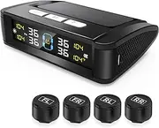 Tire Pressure Monitoring System - TPMS Solar Charge Tire Pressure Monitor System with 4 External Sensors & 6 Alarm Modes, Real-time Color LCD Display,Auto on/off, TPMS for Sedan SUV RV,Easy to install