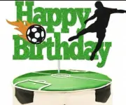 Soccer Ball Themed Happy Birthday Cake Topper Green