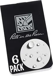 Rite in the Rain Weatherproof On The Go Wallet Notebook, 2" x 3.375", Black Cover, Blank Pages, 6 Pack (No. OTG771L)