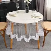 Clear Vinyl Tablecloth Protector Transparent Lace Trim Table Cloth – Waterproof, Stain-Resistant,Plastic Cover Decorative – Perfect for Weddings, Parties, and Home Decor (48 Inch Round)