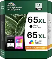 65XL Ink Cartridge Combo Pack Remanufactured for HP Ink 65 HP 65XL Compatible for HP Deskjet 3755 Ink Cartridges HP Envy 5055 Ink Cartridges Use with HP Deskjet 3755 3720 2220 (1 Black, 1 Tri-Color)