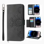 MCC iPhone 14 Pro Wallet Case Cover Extra Card Slots with Strap Apple 14Pro [Black]