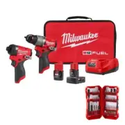 Milwaukee Hammer Drill + Impact Driver Kit 12V Li-Ion Brushless w/ Bit Set (45)