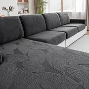 QIANMEW Couch Covers for Sectional Sofa, Washable Stretch Soft Sofa Cushion Covers L Shape Sofa Slipcovers Anti Slip Furniture Decor Protector for Pets (3 Seaters Covers+1 Chaise Cover,Dark Gray)
