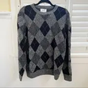 Old Navy NWT Black & Gray Argyle Thick Crewneck Grandpa Sweater Men’s Medium