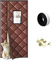 Door Curtain, PU Magnetic Thermal Insulated Door Curtain with Visible Window, Side Opening Temporary Thermal Door Cover with 1.5 cm/0.6 in White Silk Cotton(Brown,120*200cm/47*79in)