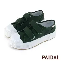 在飛比找Yahoo奇摩購物中心優惠-Paidal 品牌P字魔鬼氈厚底休閒鞋帆布鞋-軍綠