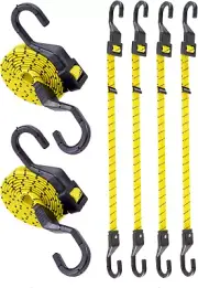 6 Pcs 48 Inch Flat Adjustable Bungee Cords with Hooks, 3X Faster to Adjust