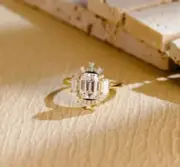 Emerald Cut Moissanite Cluster Engagement Ring Unique Designer Wedding Ring Her