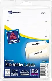 Avery File Folder Labels on 4" x 6" Sheets, Removable Adhesive, White, 2/3" x 3-7/16", 252 Labels (5230)