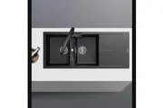 1160x500mm Double Bowls Drainer Board Granite Kitchen Laundry Sink Top/Flush Mount Black