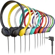 100 Pack Bulk Wired On-Ear Leather Headphones with 3.5mm Connector, Multi
