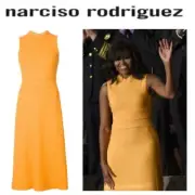 Narciso Rodriguez NWT Sleeveless Flared Crepe Dress Yellow Orange Wool Silk 42