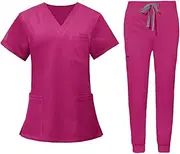 [Vaveren] Uniforms Scrub Set Nurse Workwear Nurse Top Pants Comfortable Short Sleeve V Neckline Clothes Nursing Work suits for Pet Shop