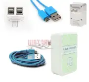 10X 4 USB PORT WALL ADAPTER+10FT CABLE POWER CHARGER AQUA GALAXY S4 S3 S2 NOTE 2