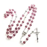 Catholic Pearl Beads Rosary Necklace Our Rose Lourdes & for Cross for Wome