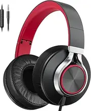 AILIHEN Over-Ear Headphones Wired with Microphone, Noise Isolating Corded Headsets with Volume Control 3.5mm for Chromebooks, Laptop (Red), A-C9024
