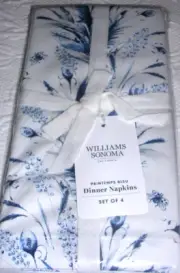WILLIAMS SONOMA PRINTEMPS BLUE DINNER NAPKINS 100% COTTON SET OF 4 W/BEES NWTAGS