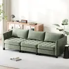 3 Seater Sofa Chenille Modular Lounge Couch with Large Cushion Green
