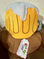 Krazy Lids Beer Hat BeerFest Plush Beer and Foam 12" tall. Beer Humor Cheers