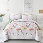 Florals 3 Piece Quilt Coverlet Patchwork Bedspread Sets Queen Size Pillowcases
