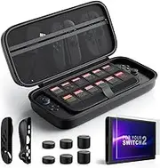 Carrying Case for Nintendo Switch 2 Console, Switch Games Accessories Portable Travel Protection Kit with 2x Joy-Con Grip Covers, 2x HD Tempered Glass Screen Protectors, and 6x Thumbstick Caps, Black
