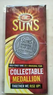 AFL GOLD COAST SUNS INAUGURAL MEDALLION 2011 Premiership Season - NEW