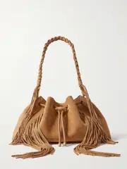 [Jimmy Choo] Jimmy Choo - Bon Bon Embellished Fringed Suede Bucket Bag - Tan - One size One size Brown
