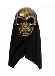 Gold Plastic Skeleton Mask With Black Hood New With Tags! Fast Shipper!