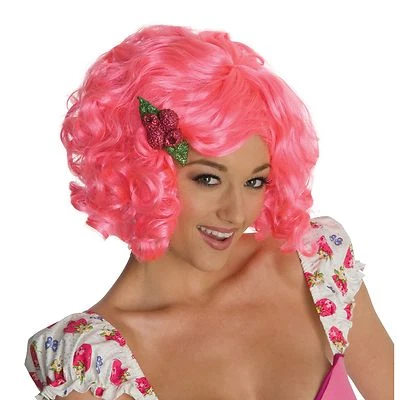 Women's Halloween Comic Con Costume Strawberry Shortcake Raspberry Pink Curl Wig