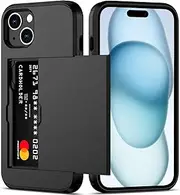 for iPhone 15 Plus Case with Credit Card Holder, Areaphmet Wallet Case Slide Cover Dual Layer Hard PC Rubber Cover Phone Case for iPhone 15 Plus 6.7'' 2023